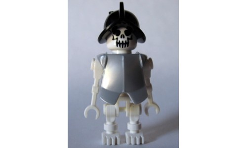 Skeleton, Fantasy Era Torso with Evil Skull, Black Conquistador Helmet, Pearl Light Gray Armor gen021