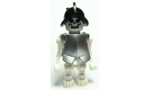 Skeleton, Fantasy Era Torso with Evil Skull, Black Conquistador Helmet, Metallic Silver Armor gen021a